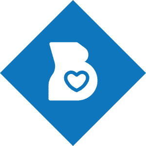 Blue diamond with heart inside silhouette