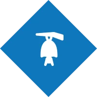 White bell icon on blue rhombus