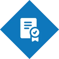 Certification badge symbol in blue diamond