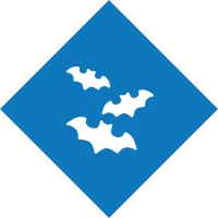 Three white bats on blue diamond